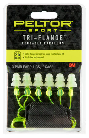 PELTOR REUSE TRI-FLANGE EARPLUGS 3PK - for sale